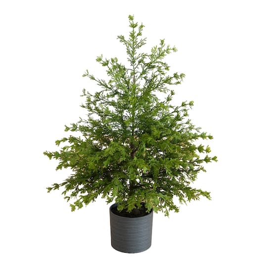 Nearly Natural 3ft. Unlit Real Touch Artificial Cedar Tree in Decorative Gray Planter